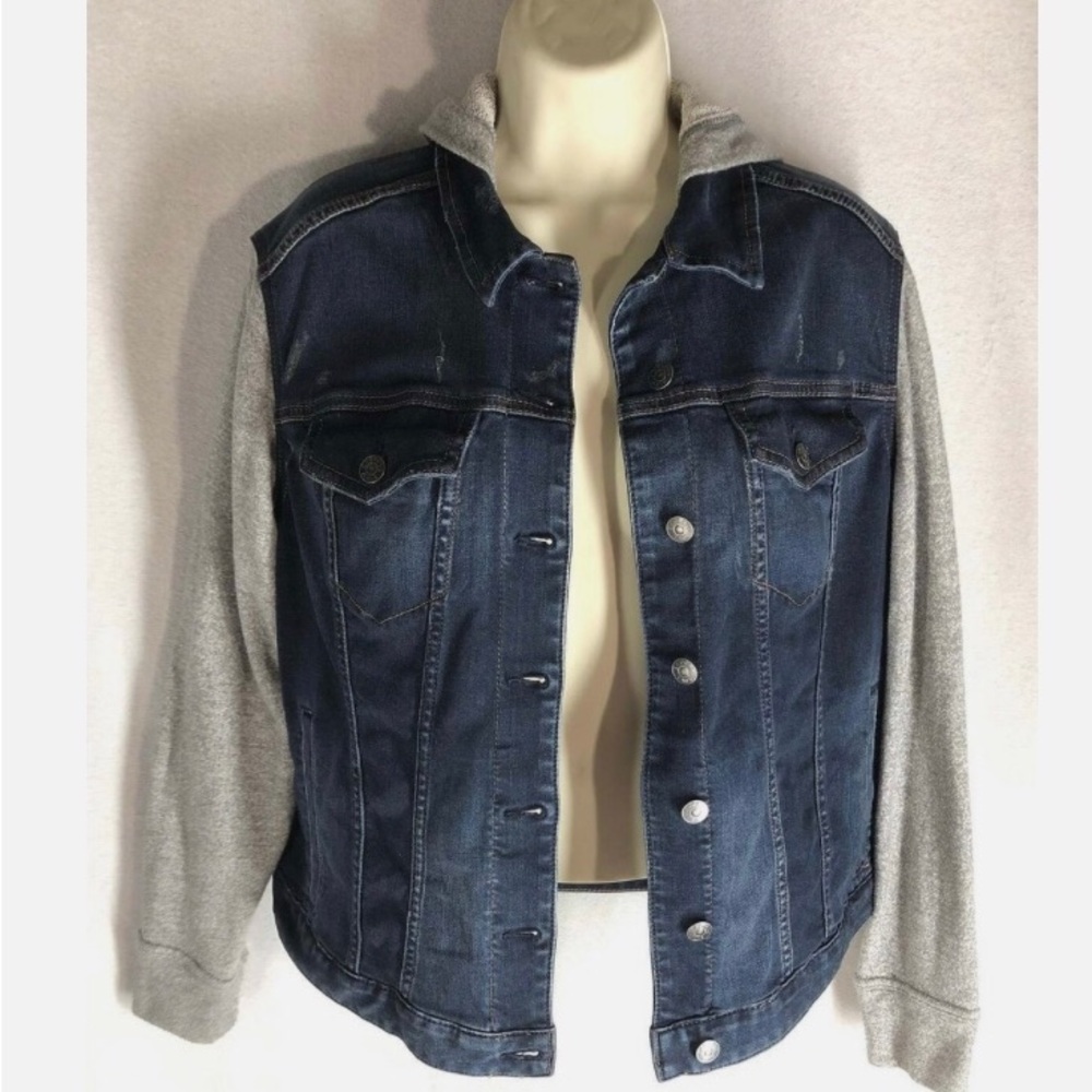 Express Jeans Stretch Denim Jacket sz L Sweatshirt Hoodie Sleeves